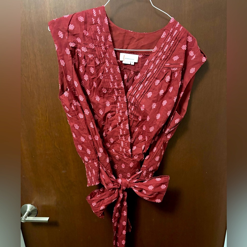 Anthropologie Cross Neck Bow Waist Blouse